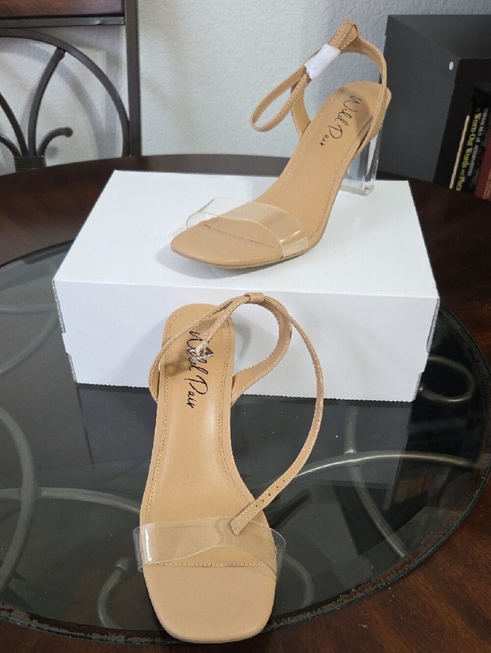 Wild Pair Nude Slingback Clear Block Heel Sandals - Picture 3 of 9